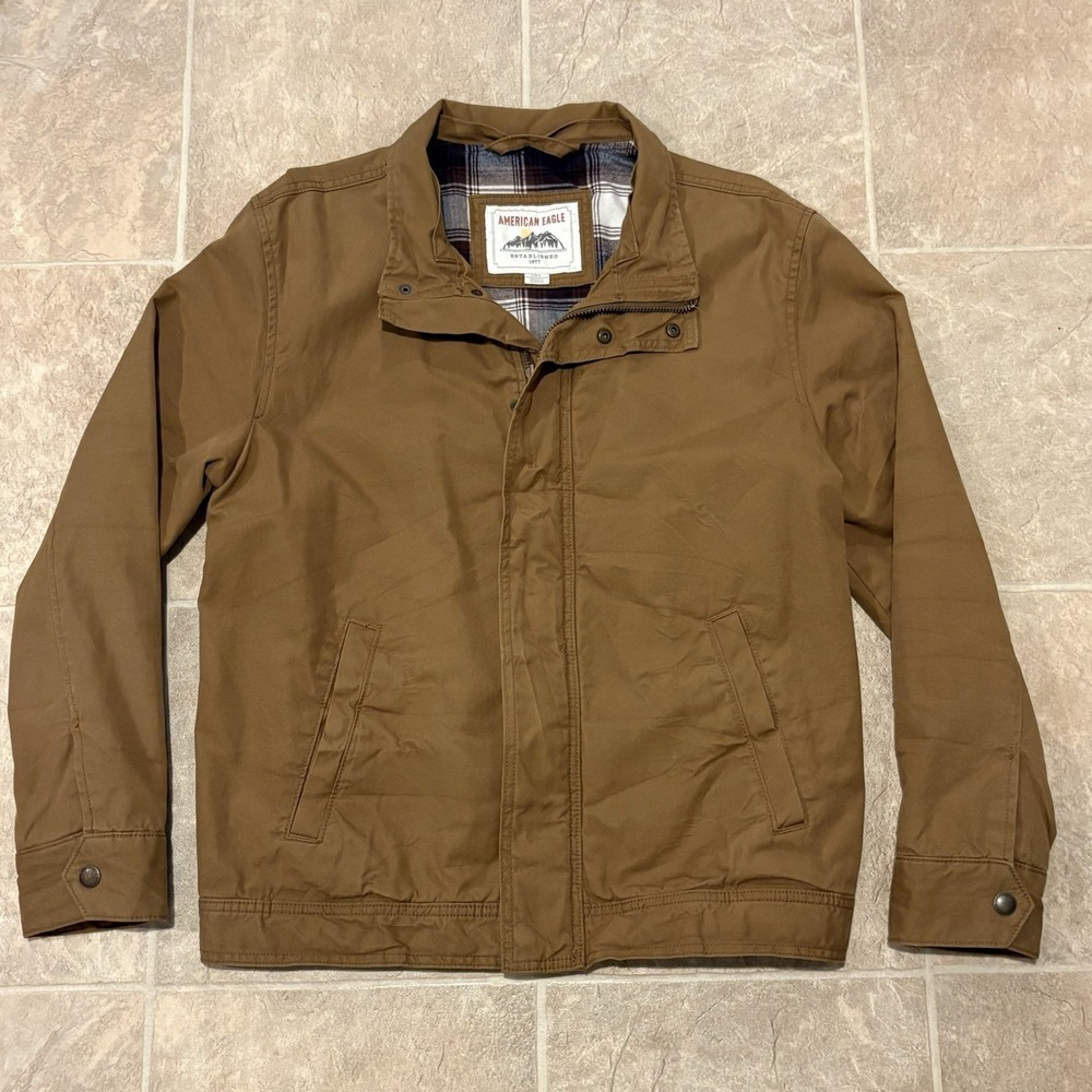 American Eagle Military Jacket Mens Medium Brown Canvas Flannel Lined Rugged